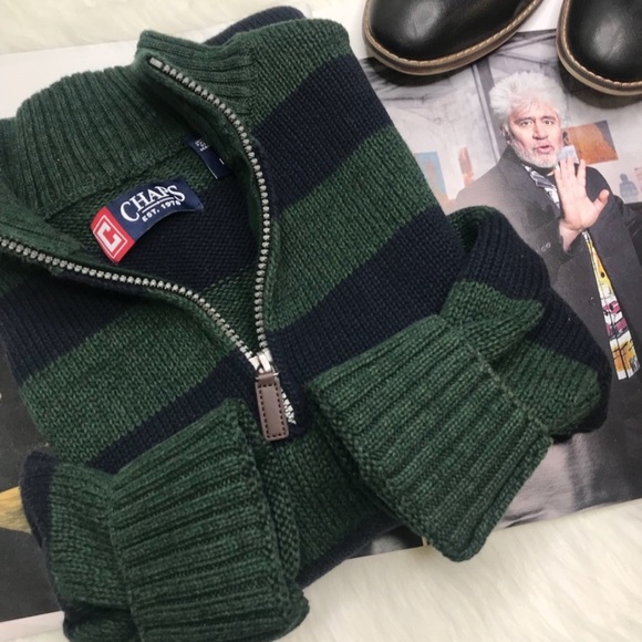 NEW CHAPS Striped Green and Blue Men’s SWEATER - Picture 6 of 6